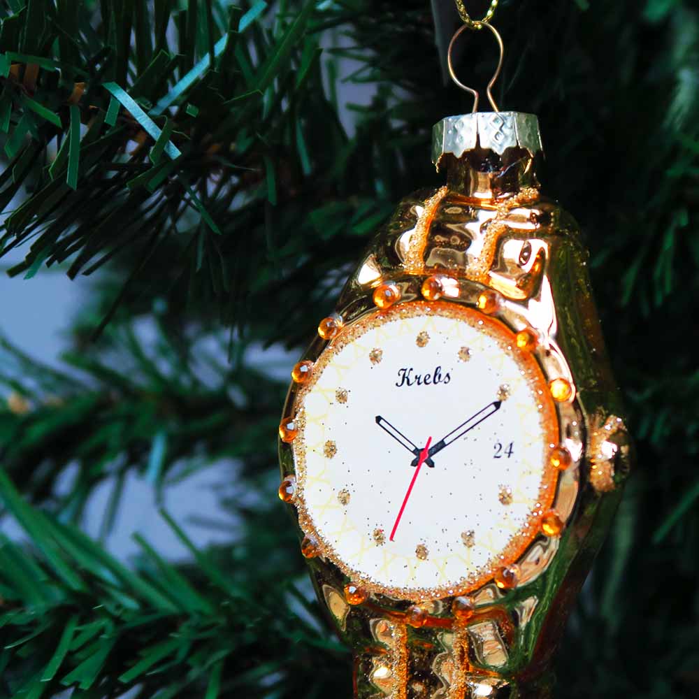 Kerstbal Gouden Horloge - Glas