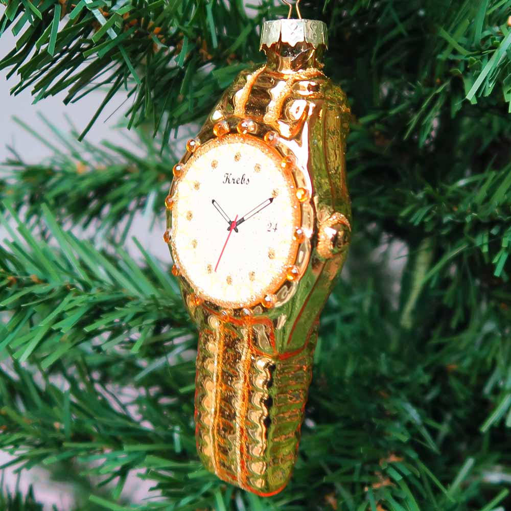 Kerstbal Gouden Horloge - Glas