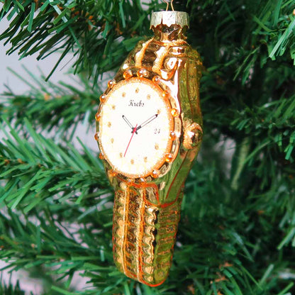 Kerstbal Gouden Horloge - Glas