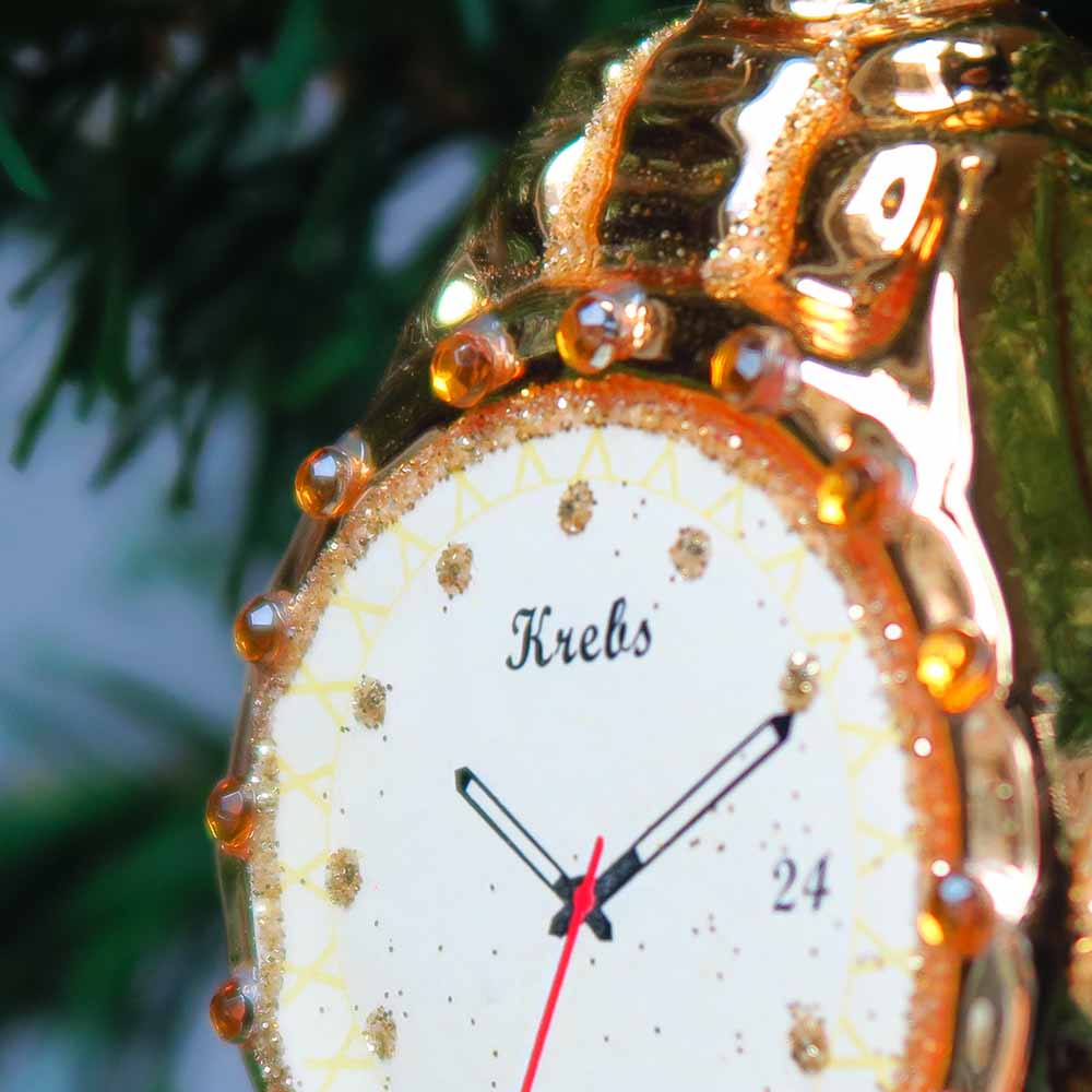 Kerstbal Gouden Horloge - Glas
