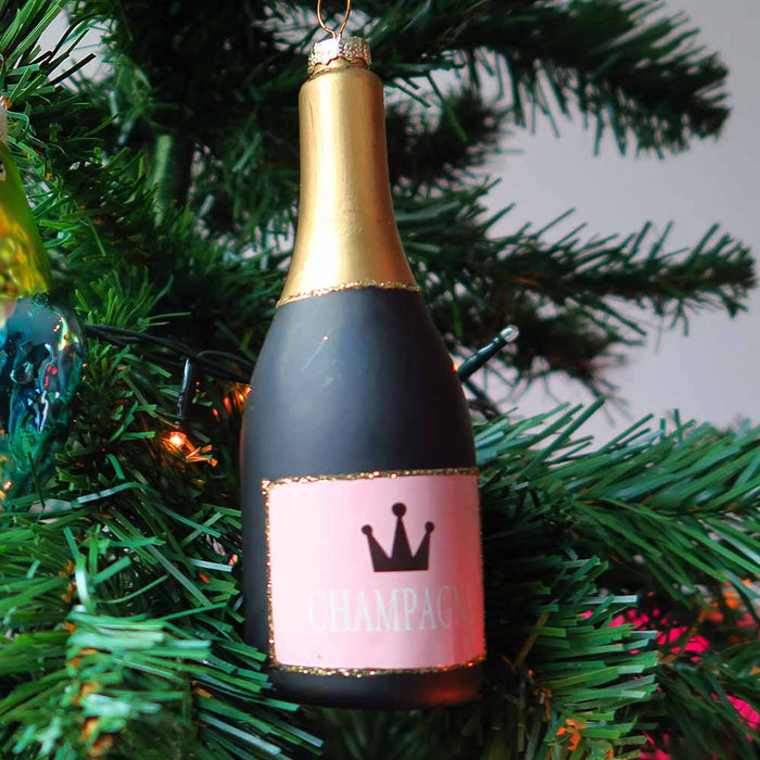Kerstbal Champagne Fles - Glas