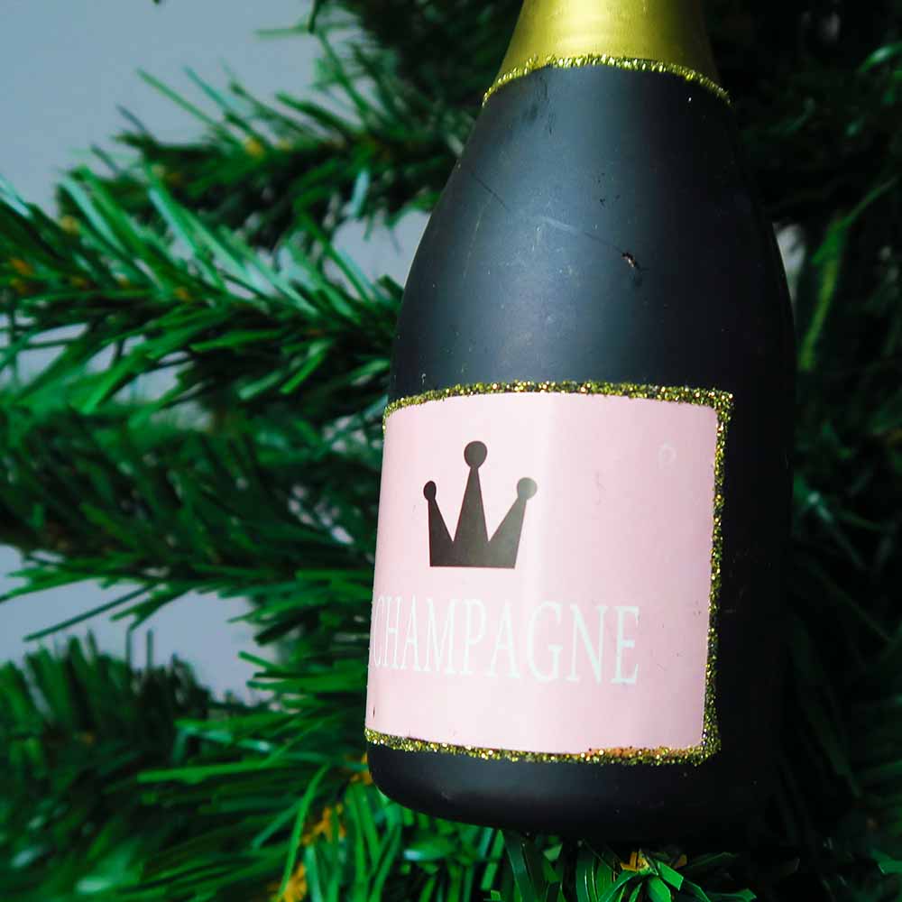 Kerstbal Champagne Fles - Glas