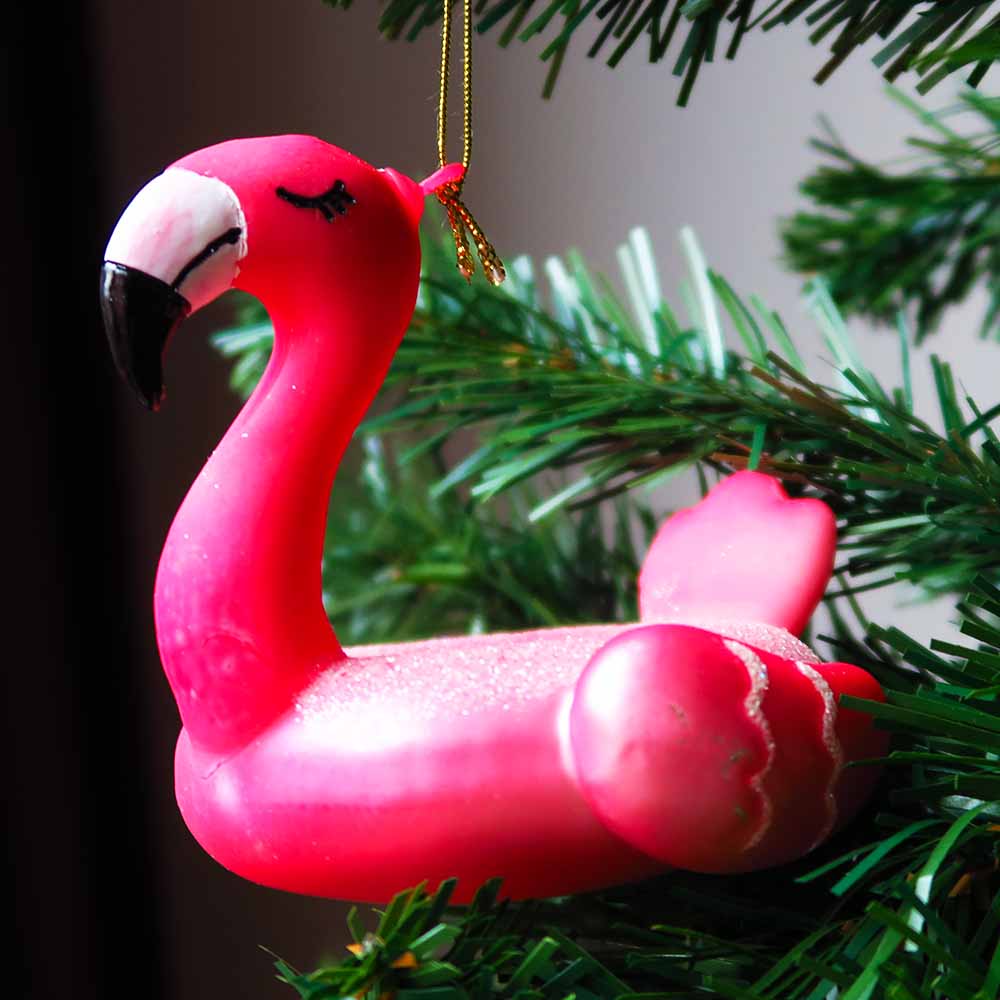 Kerstbal Flamingo Zwemband - Glas