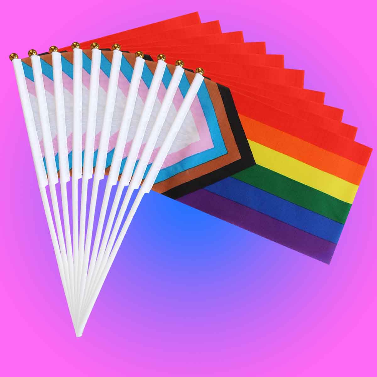 Pride Progress rainbow waving flags | 10 pieces